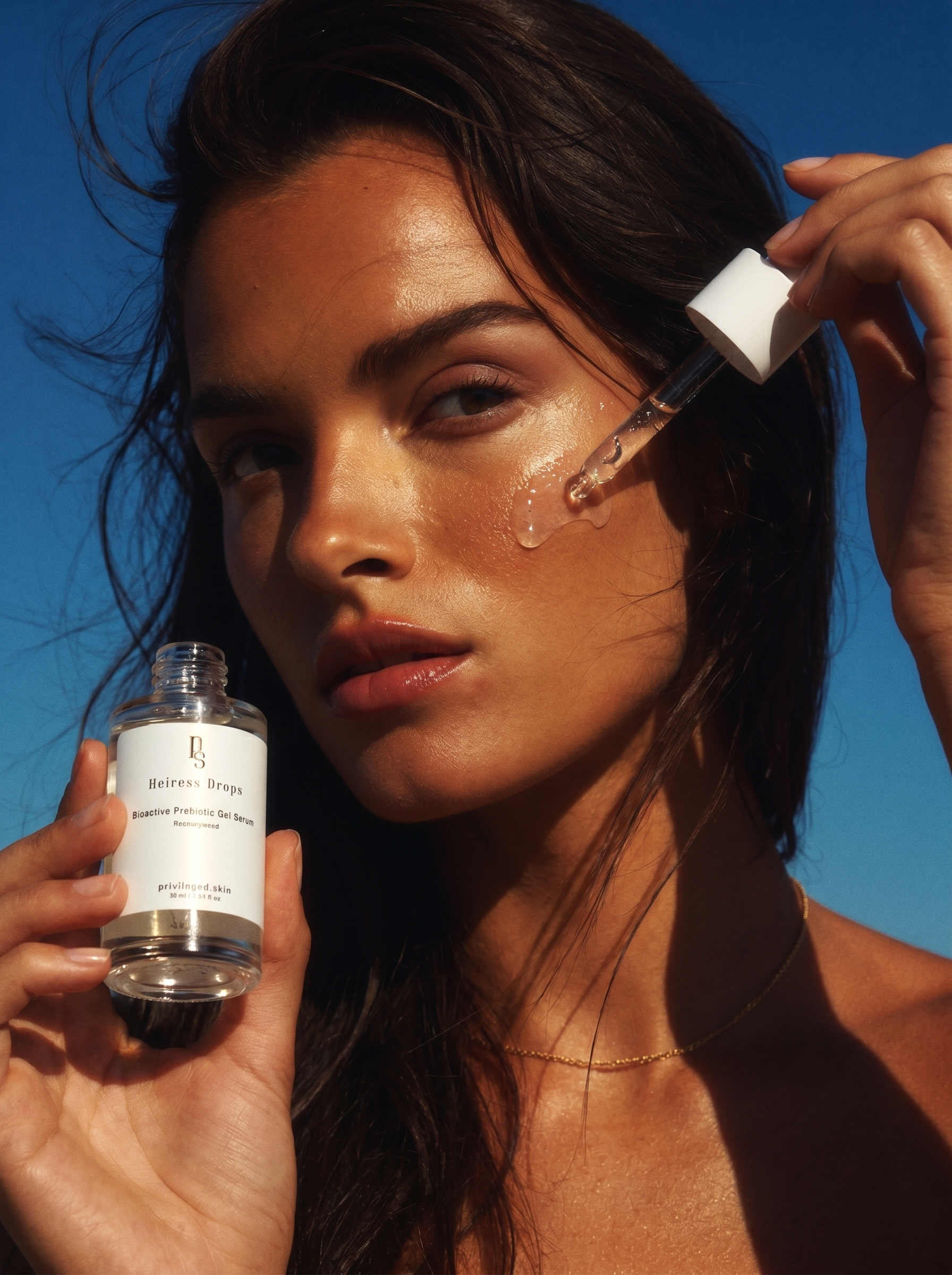 Prebiotic glow drops, Hydrating luxury serum, Microbiome skincare, Radiance face serum, Premium glow skincare.
Heiress Drops bioaktives Glow Serum mit Rosmarin-Holz Duft – luxuriöses Präbiotisches Gel für strahlende Haut. Heiress Drops bioactive glow serum with rosemary